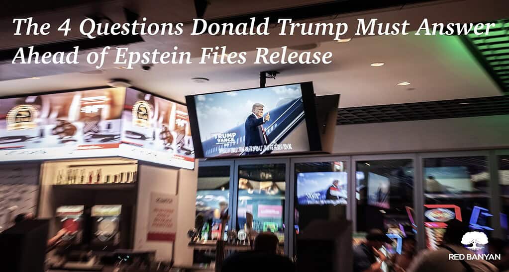 President Trump on a flatscreen TV in a lively arcade.